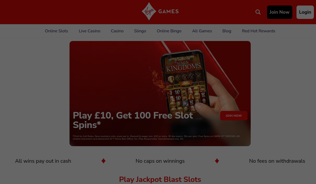 Virgin Games homepage screenshot